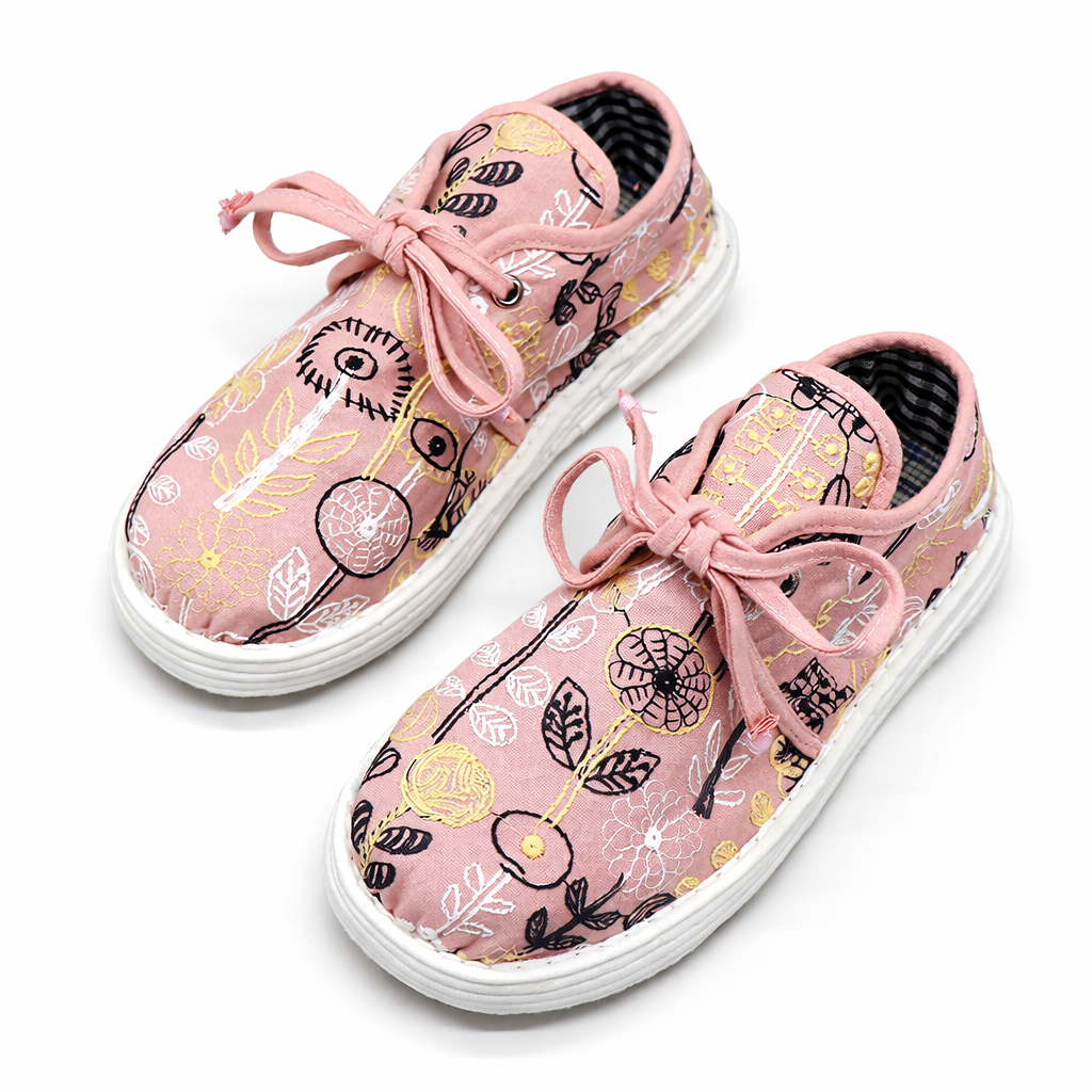 Handmade Embroidered Cotton Shoes – Traditional Floral Lace-Up Soft Sole