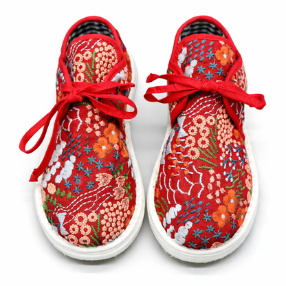 Handmade Embroidered Cotton Shoes – Traditional Floral Lace-Up Soft Sole