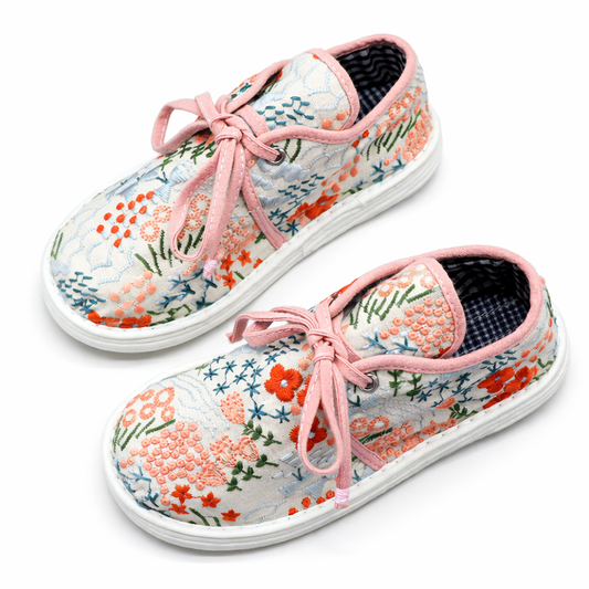 Handmade Embroidered Cotton Shoes – Traditional Floral Lace-Up Soft Sole