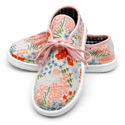Handmade Embroidered Cotton Shoes – Traditional Floral Lace-Up Soft Sole