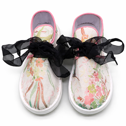 Handmade Embroidered Cotton Shoes – Traditional Floral Lace-Up Soft Sole