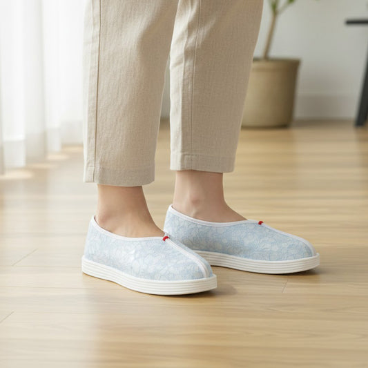 Handmade Cotton Slip-On Shoes – Floral Pattern, Soft Sole Comfort